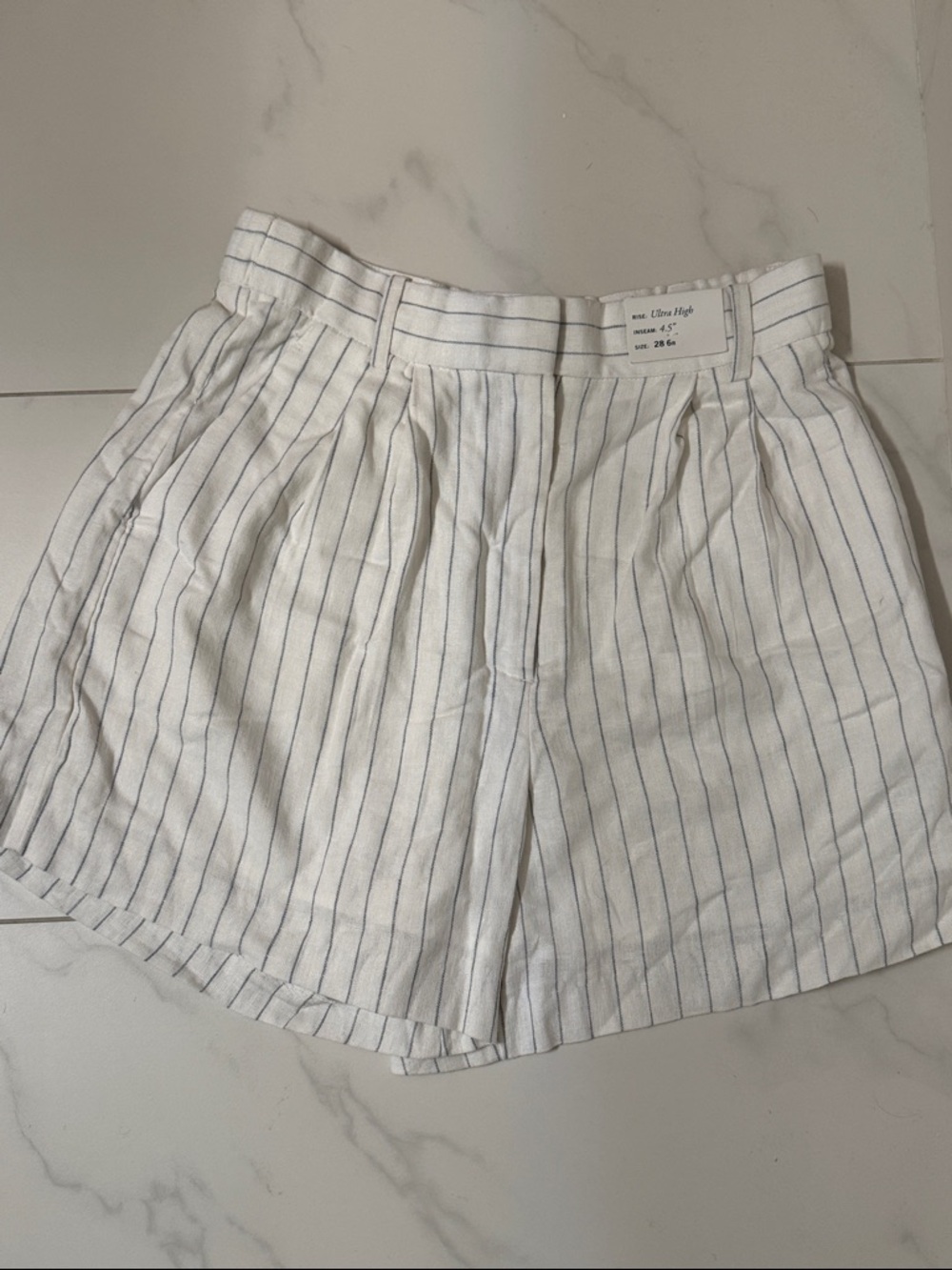 Abercrombie & Fitch White Shorts with Navy Pinstripes